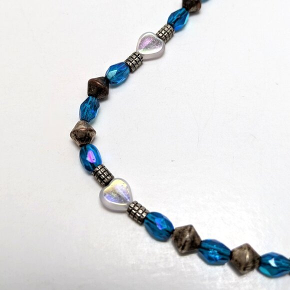 Vintage 90s Heart Crystal Metal Bracelet Iridescent Preppy Kawaii Boho Fairycore - Picture 3 of 3